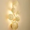 Inomhus vardagsrum dekoration vägglampa med g4 led glödlampor sovrum sovrum belysningslampa fixturer lotus blad form vägg sconce myy199s