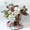 Flores de casamento vintage buquê roxo escuro para dama de honra nupcial rosas de seda artificial segurando de novia boda