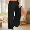 Pantalon asymétrique en coton pour femmes, jambes larges, couleur unie, basique, décontracté, ourlet tulipe, taille élastique, coupe ample, tenue quotidienne