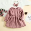 Flickklänningar Citgeeautumn Solid Kids Baby Fall Outfits Lång ärm Ruffle Dress Bow pannbandskläder