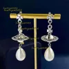 Stud Stud Earrings Western Empress Dowager Silver Water Drops Long Sparkling Diamond Crystal Ear Studs Clip Two Wear Style Fashion For Women Jewelry Gift 2024