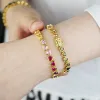 Bracelets 2024 Colorful Rainbow Heart Tennis Chain Bracelet Necklace Micro Pave Red Pink Purple CZ Gold Plated Fashion Wedding Set Jewelry