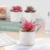 Decorative Flowers 3 Pcs Artificial Gold Pattern White Background Ceramic Cup Office Or Fake Plants