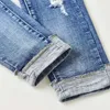 Trendiga rippade blyertspenna jeans kvinnor casual smal mitten midja vaqueros vår sommar streetwear denim byxor tvättar blå mager capris 240124