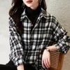 Camicette da donna Camicetta scozzese retrò coreana Camicia spazzolata versatile casual autunnale e invernale