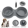 Alimentação dobrável de silicone não -lip uso duplo com cão de cão de carabiner ao ar livre portátil tigela de comida suprimentos para animais de estimação