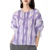 Koszulki damskie THE-end Miyake Mashing Design okrągła szyja T-shirt 2024 Summer Print Bat Rleeve Tassel Top Women Top Women
