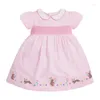 Flickaklänningar 2024 Baby Girls Pink Solid Color Cotton Dress Lovely and Comfort Children Elegant Soft For Kids 2-8 år