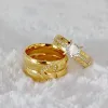 Colar puro artesanal ocidental real sólido 14k ouro anel de casamento jóias finas personalizado amor nupcial promessa anéis de noivado conjuntos para casais