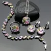 Halskette Braut 925 Silber Schmuck Sets für Frauen Blume mit mehrfarbigen Zirkonia Halskette/Ring/Ohrringe/Armband/Anhänger