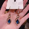 Stud 2021 Trendy Korean Long Earrings For Women Blue Crystal Geometry Elegant Female Dangle Drop Earrings Fashion Jewelry Accessories YQ240129