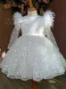 sequined White girl pageant dress First Communion Dresses For Girls 2024 Brand Tulle Lace Infant Toddler Pageant long sleeve Flower Girl Dress Weddings and Birthday