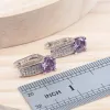 Ensembles de bijoux de mariée de luxe de luxe 925 Silver Purple Cubic Zirconia Costume Bracelet Boucles Boucle d'oreilles Ensemble de collier pendentif