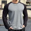 Camiseta masculina cor sólida em torno do pescoço esportes textura tecido manga longa superior adequado para homens cortados grandes e altos