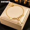 Dieyuro 316L Rostfritt stål Square Zircon Butterfly Charm Anklets för kvinnor Girl Trend Leg Chain Jewelry Birthday Present 240125