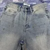 Men's Jeans Muddy Yellow Splash Ink Wash Worn Straight Leg Wide-leg Casual Pants