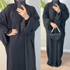 Etnische Kleding Dubai Manchet Spleet Glanzende Abaya EID Ramadan Vrouwen Geplooide Kleding Kimono Islamitische Dikke Vest Plus Size Bescheiden Jurk