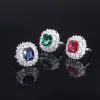 Anéis Wong chuva Sterling Sier 10*12 mm Ruby Emerald Sapphire criou o anel de pedra preciosa da Moissanite para mulheres Presente de jóias finas