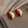 Coreano contrastante branco vermelho esmalte brincos feminino geométrico duplo arco brincos jóias pingentes de festa 240129