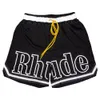 Rhude Shorts Student Klasyczny retro zachodzie słońca drukowane kolor blokowanie prostej rurki kieszeń sznurka zmywanie zabawne wzorce spodnie plażowe mężczyźni