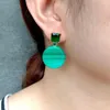 Studörhängen Yygem 22mm Natural Green Malachite Coin Shape Geometric Stones smycken