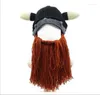 Baretten Mannen Party Prop Halloween Masker Wol Baard Hoed Winter Warm Duivel Hoorns Gebreide Muts