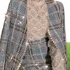滑走路秋冬のビーズダイヤモンド格子縞の女性のツイードジャケットコートエレガントスカート女性服2ピースセットスーツ220817188995
