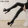 Boots Sexy Over Knee High Boots Women Spike High Heels Zip Thick Platform Elastic Boots Luxury Trendy Designer Fashion Stylish ShoesL2401