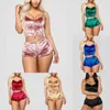 Women's Sleepwear Women Summer Sexy Nightwear V-neck Lingerie Suspender Underwear Crop Tops Shorts Pajamas Set Solid Ladies Nightgown