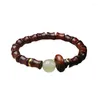 Strand Red Sandalwood Bamboo Beads With Flexible Ring Bracelet