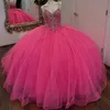 Wangenrötung Glänzende Quinceanera-Kleider Ball Spaghettiträger Perlen Kristall Tüll Abendkleid Partykleider für 16 süße Mädchen