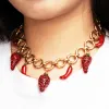 Necklaces Red Hot Chili Pepper Cluster Necklace Hot Peppers Tassels Adjustable Pendant Large Beaded Choker 18K gold stainless Steel