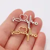 Charms 5st/Lot 17 32mm Love Heartbeat Connector Mirror Polished Stainless Steel DIY Halsbandsmycken Making Craft