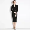 Casual Kleider 2024 Stil Mode Abnehmen Anzug Kragen Römische Baumwolle Hepburn Französisch Kleine Schwarze Kleid Lange