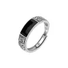 Rings Trendy Sterling Sier Ring for Men Jewelry Black Rectangle Retro Dragon Pattern Ring Male Infex Finger Accessories Open