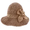 Berets Minderheid Solid Color Outdoor Visor Caps Matching Bow Bucket Hats Shading Hat Seaside Straw Women Sun Koreaanse stijl Cap