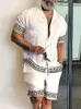 Erkek gömlek seti 3D baskılı yama iş yaka kısa kollu gündelik plaj gömlek yaz sokak giyim tatili hawaii erkek giyim 240130