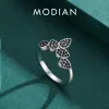 Rings Modian 925 Sterling Silver Geometric Drop Black Zirconia Necklace Pendant Trendy Punk Ring For Women Jewelry Sets Party Gifts
