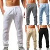 Men's Pants Cotton Linen Long Summer Solid Color Breathable Trousers Male Casual Elastic Waist Harajuku Trous