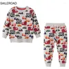 Kläder sätter Saileroad Spring Children's Clothes Boy Cartoon Dinosaurs tröjorskjortor byxor barn långa ärmar set tonåringar träningsdräkt