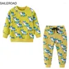 Kläder sätter Saileroad Spring Children's Clothes Boy Cartoon Dinosaurs tröjorskjortor byxor barn långa ärmar set tonåringar träningsdräkt