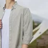 Мужские повседневные рубашки, весенняя оксфордская текстильная рубашка с длинными рукавами, хлопковая полоска, серая, белая, британская классическая тонкая верхняя одежда с лацканами на пуговицах