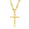 Verklig 24k gul fast fint Big Pendant 18ct Thai Baht G F Gold Jesus Cross Crucifix Charm 55 35mm Figaro Chain Necklace270o