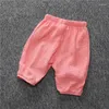 Pantalones ropa para niños Primavera Verano niños niñas coreano Anti-mosquitos algodón lino arrugado hilo Bloomers pantalones de bebé Drop