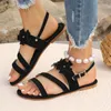 Sandaler Flower Women Rom Flats klänning Beach Shoes Summer Slippers 2024 Fashion Flip Flops Casual Slides Female Zapsatillas