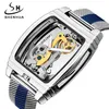 Creative Stainless Steel Automatic Mechanical Watches Men Tourbillon Watches Transparent Steampunk Skeleton Self Winding Clock1306w