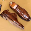 Brand Wing-tip Brogue Style Oxford Mens Dress Business Genuine Leather Black Brown Lace Up Wedding Formal Shoes for Men