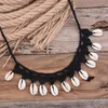 Gargantilha boêmia conchas colares para mulheres artesanal tecido corda corrente frisada colar verão jóias menina amizade presentes