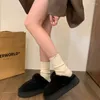 Pantoufles Chaussures d'hiver pour femmes Bottes de neige à semelle épaisse en peluche et coton épais pour la maison