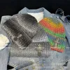 クロスレザーマークビーニーグラディエントウールの帽子暖かく冷たいニットハットファッションハット秋と冬